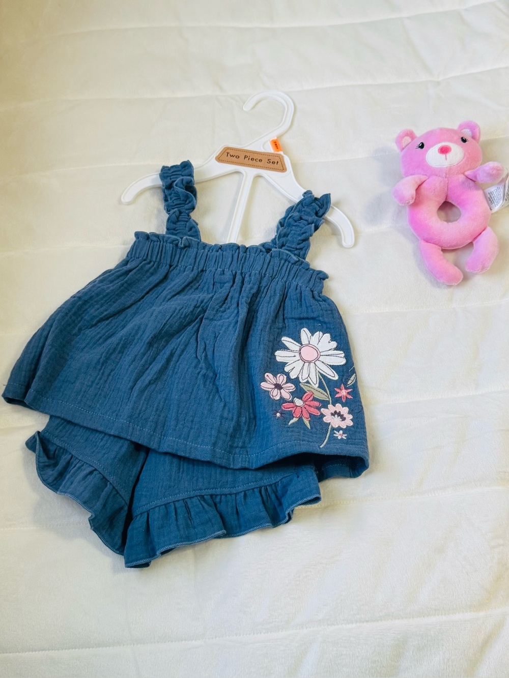 Carter's Blue Floral Embroidered Romper Shorts